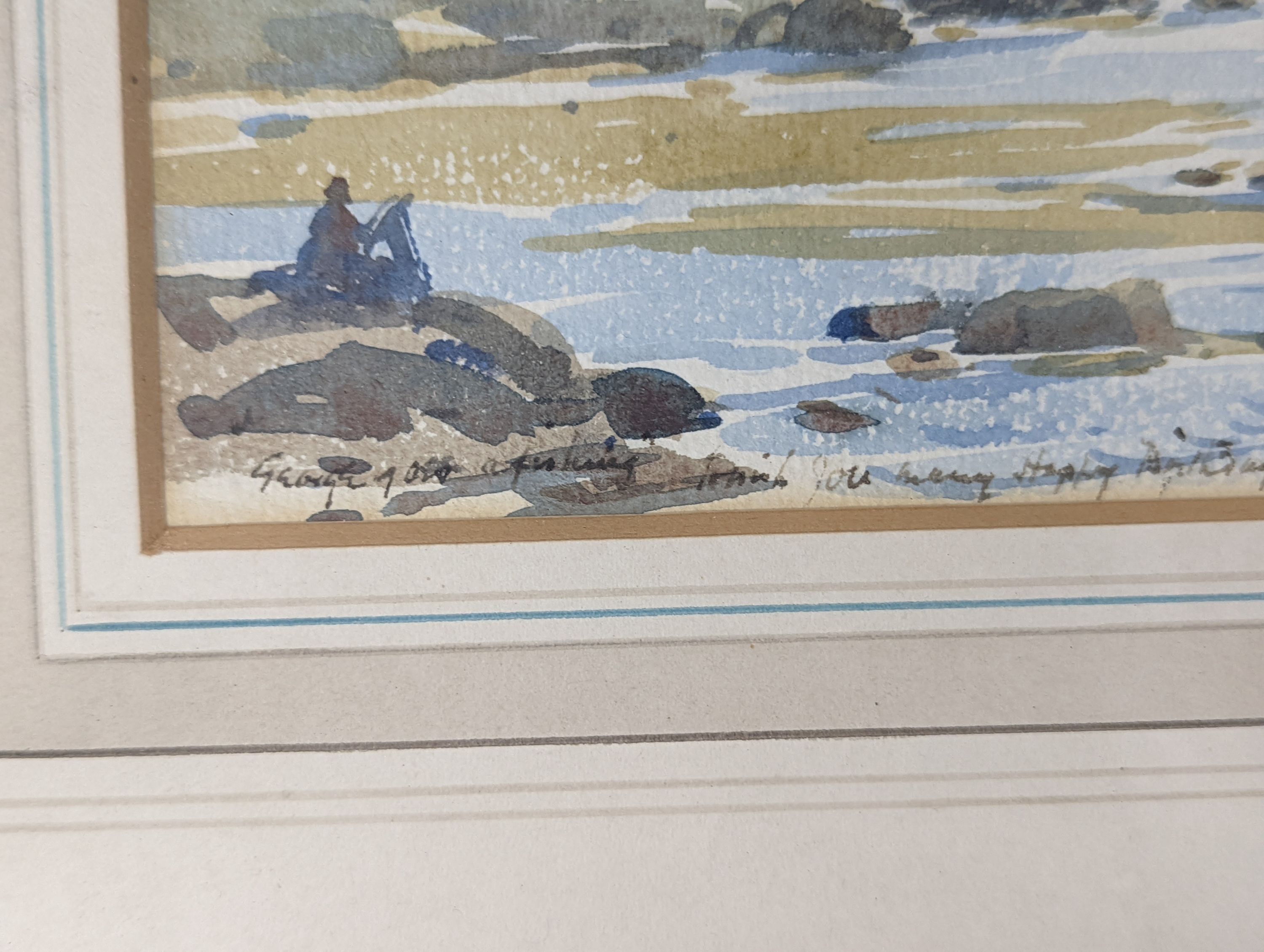 Samuel John Lamorna Birch (1869-1955), watercolour, George ... Fishing ... Happy Birthday, signed and dated 1948, 14.5 x 21cm